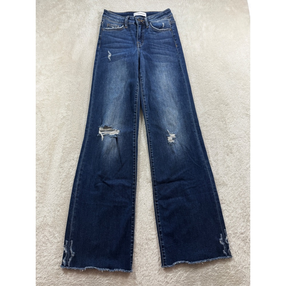 Flying Monkey Womens Y2629 Distressed Wide Leg Blue Jeans 24 Meas: 24x33
